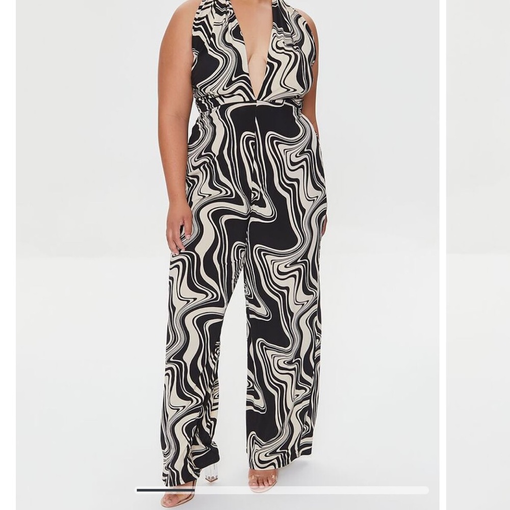 Plus Size Marble Print Halter Jumpsuit